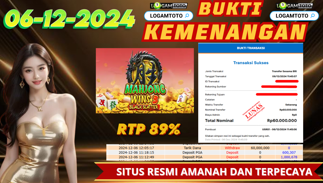 SELAMAT KEPADA MEMBER SETIA LOGAMTOTO BERHASIL JACKPOT DI PERMAINAN SLOT MAHJONG WINS3 BLACK SCATER